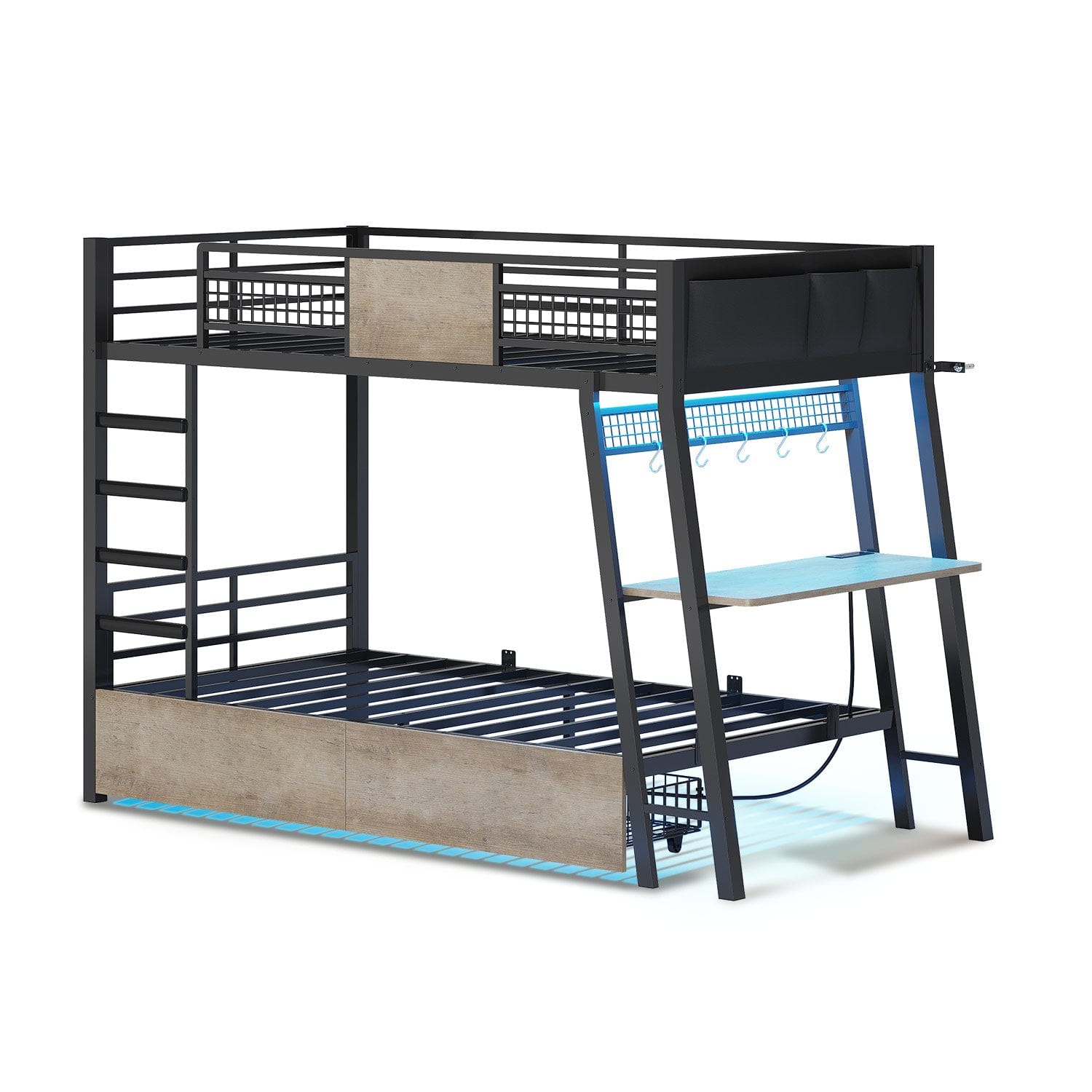 LED Bunk Bed with Desk Greige