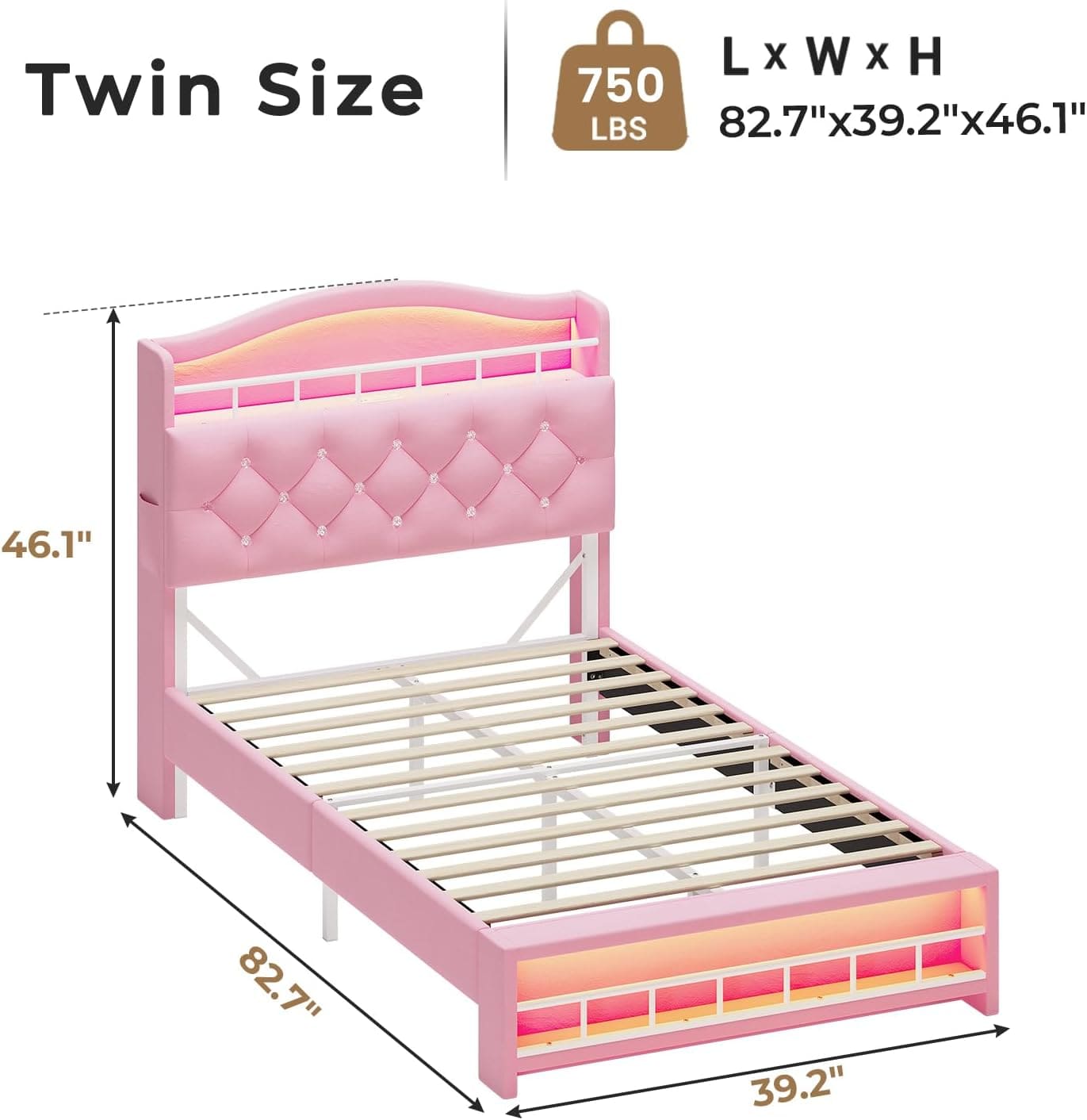 Bed Frame with LED Lights Pink