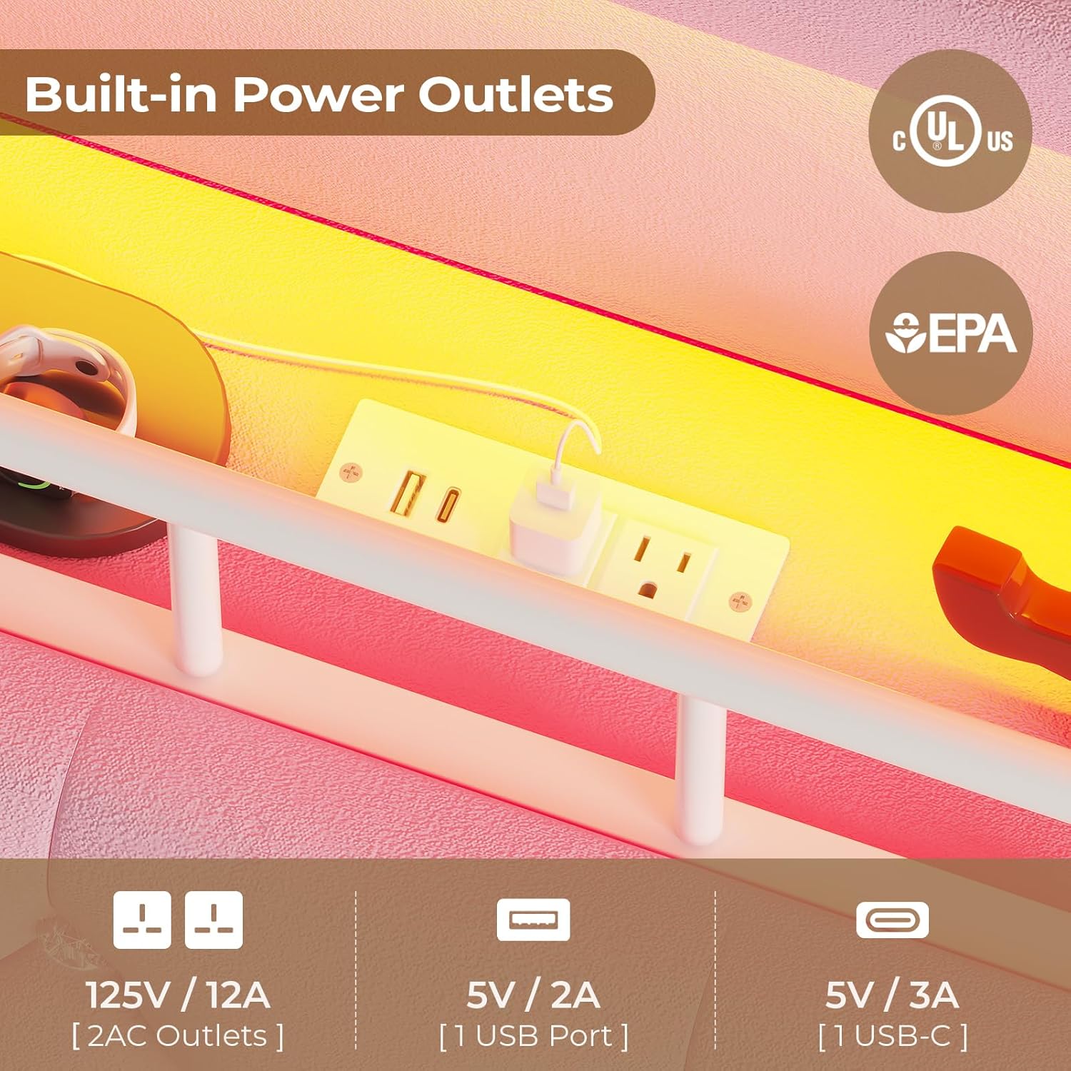 Bed Frame with LED Lights Pink