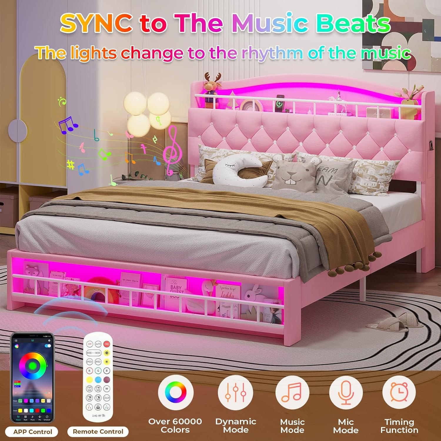 Bed Frame with LED Lights Pink