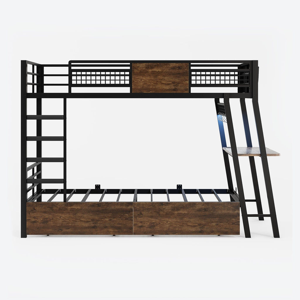 LED Bunk Bed with Desk Rustic Brown