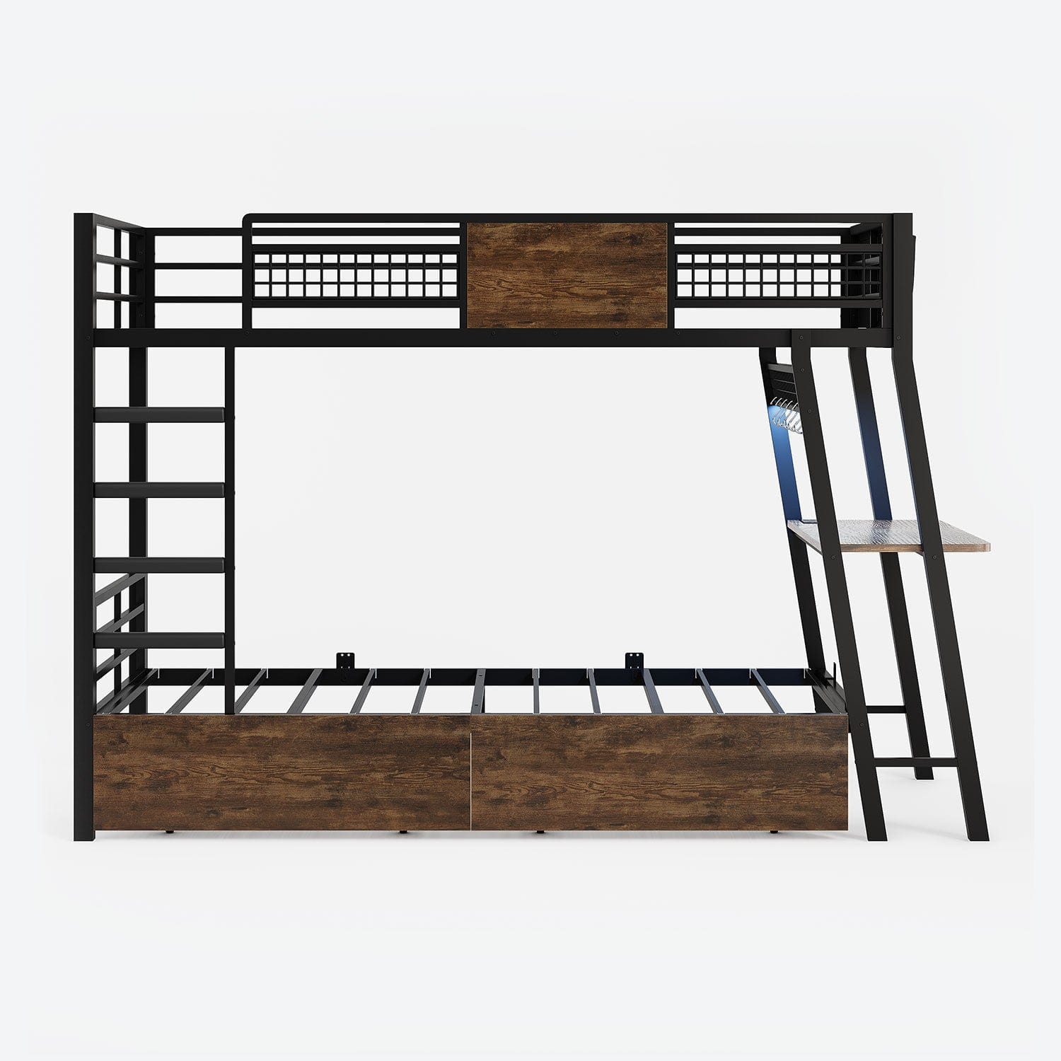 LED Bunk Bed with Desk Rustic Brown
