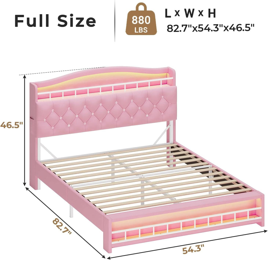 Bed Frame with LED Lights Pink