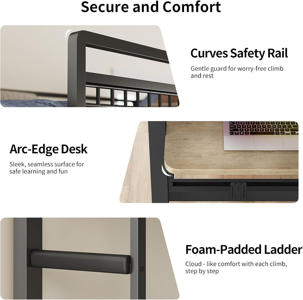 LED Bunk Bed with Desk Greige