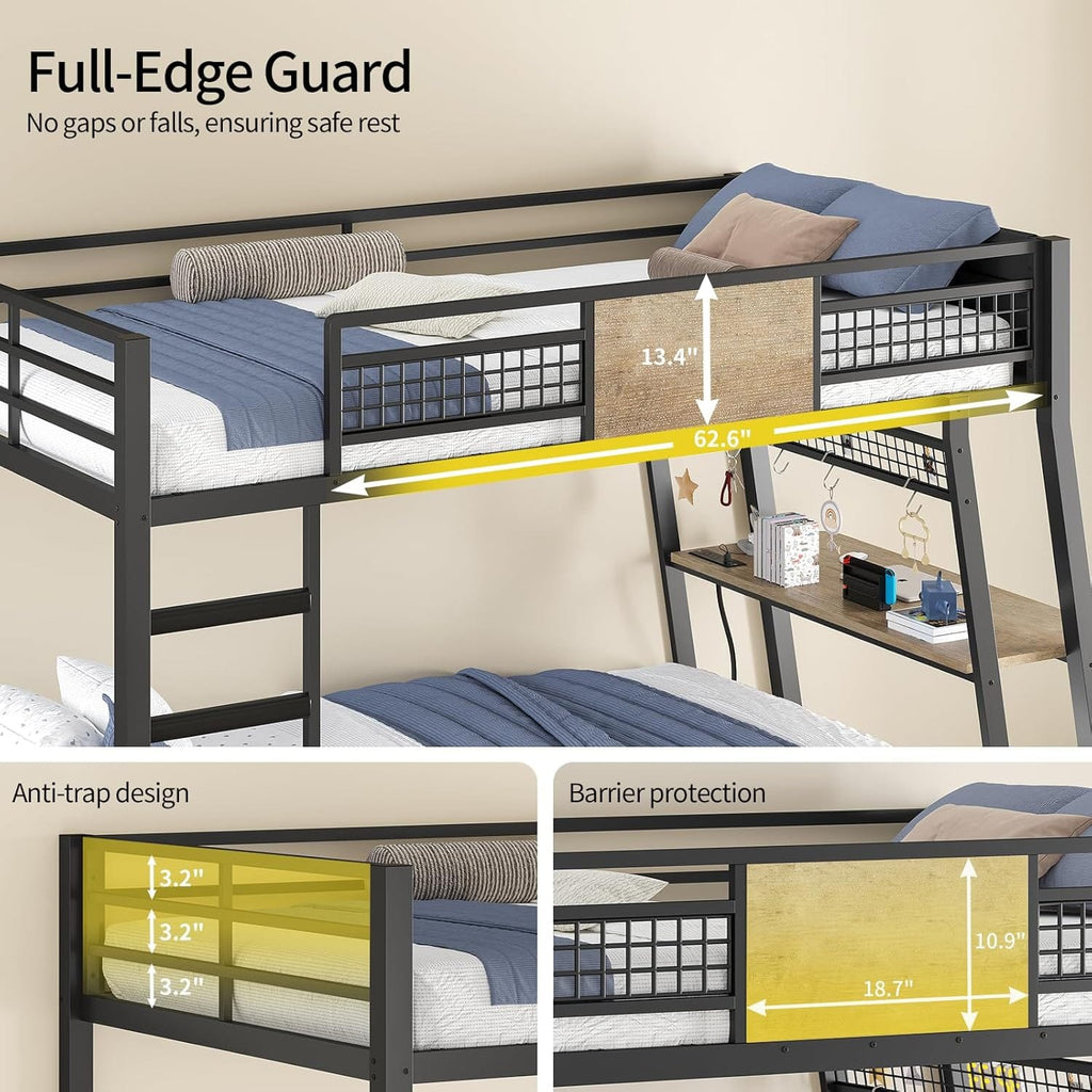 LED Bunk Bed with Desk Greige