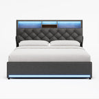 LED Bed Frame 4 Drawers Linen Grey