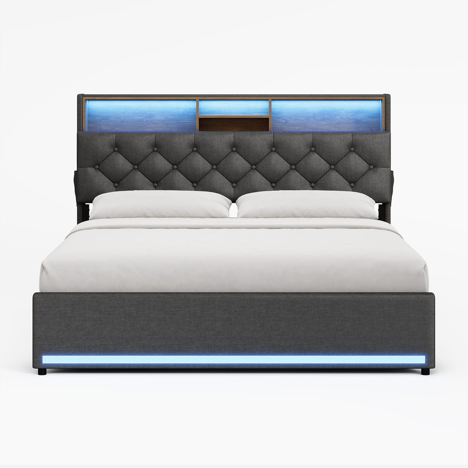 LED Bed Frame 4 Drawers Linen Grey