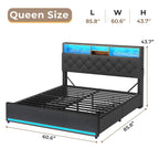 LED Bed Frame 4 Drawers Linen Grey