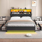 LED Bed Frame 4 Drawers Linen Grey