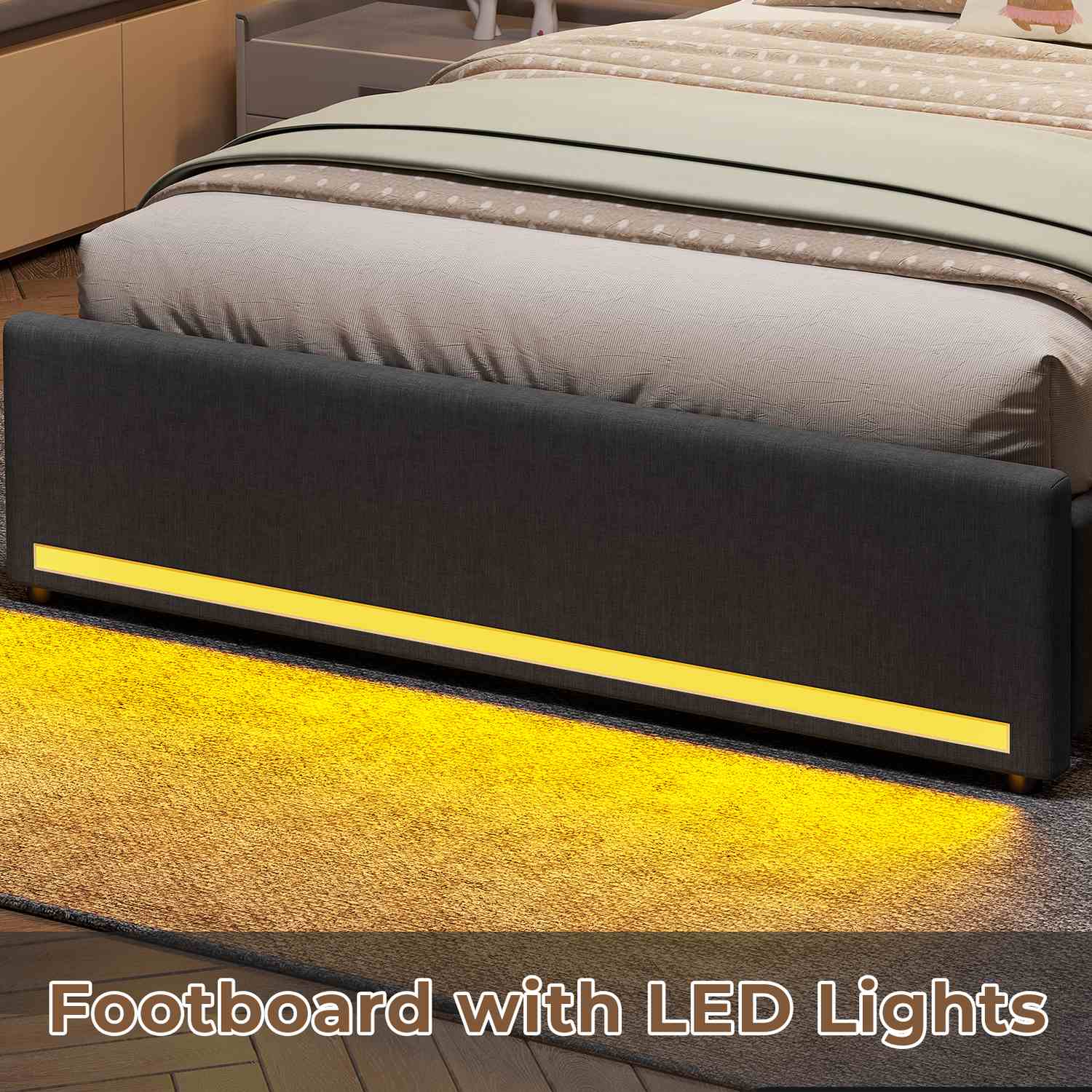 LED Bed Frame 4 Drawers Linen Grey