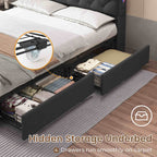 LED Bed Frame 4 Drawers Linen Grey