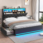 LED Bed Frame 4 Drawers Linen Grey