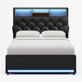 LED Bed Frame 4 Drawers PU Black