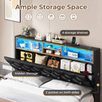 LED Bed Frame 4 Drawers PU Black