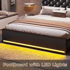 LED Bed Frame 4 Drawers PU Black
