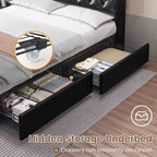 LED Bed Frame 4 Drawers PU Black