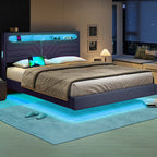LED Bed Frame with Charging Station Black