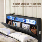 LED Bed Frame with Charging Station Black