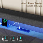LED Bed Frame with Charging Station Black