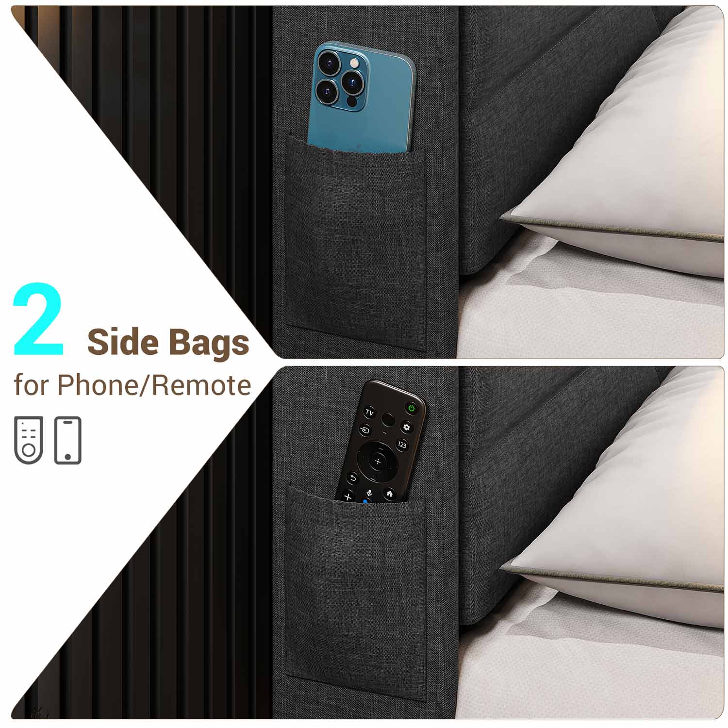 LED Bed Frame with Charging Station Black