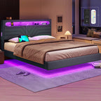 LED Bed Frame with Charging Station Black