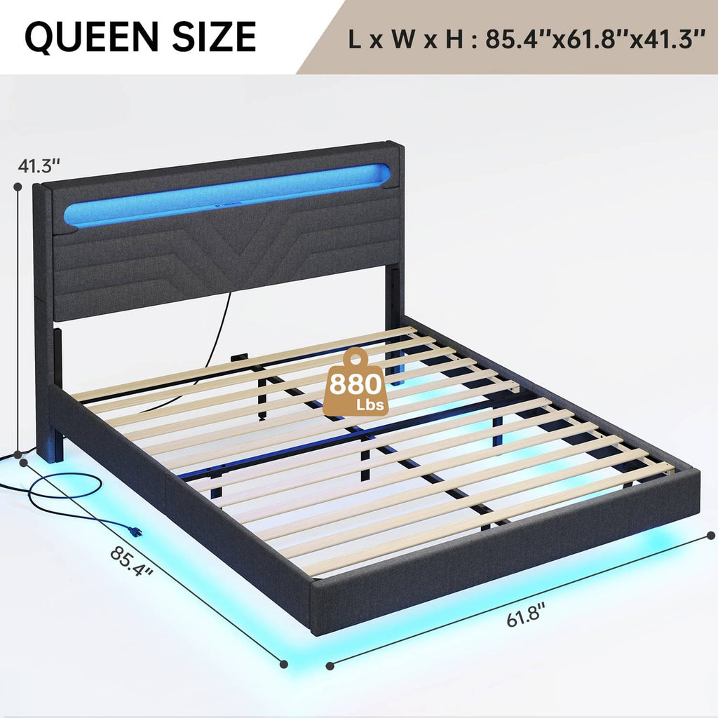 LED Bed Frame with Charging Station Black