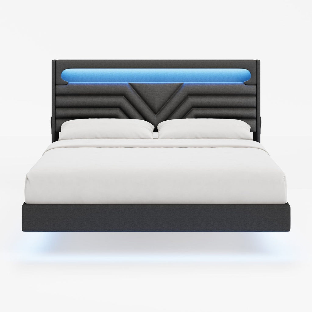 LED Bed Frame with Charging Station Black