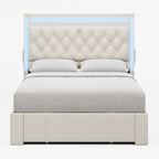 LED Bed Frame with Drawers Beige