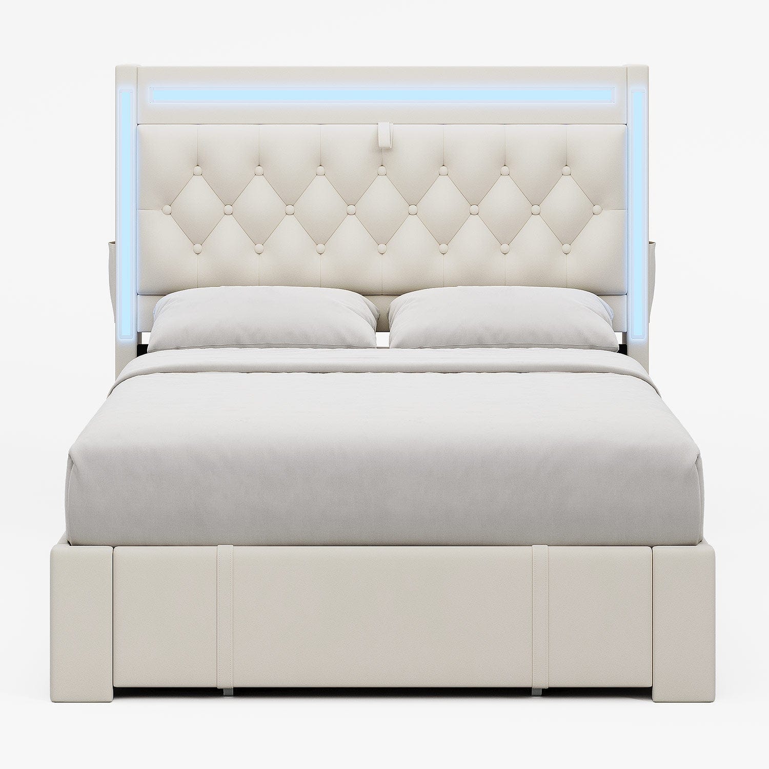 LED Bed Frame with Drawers Beige