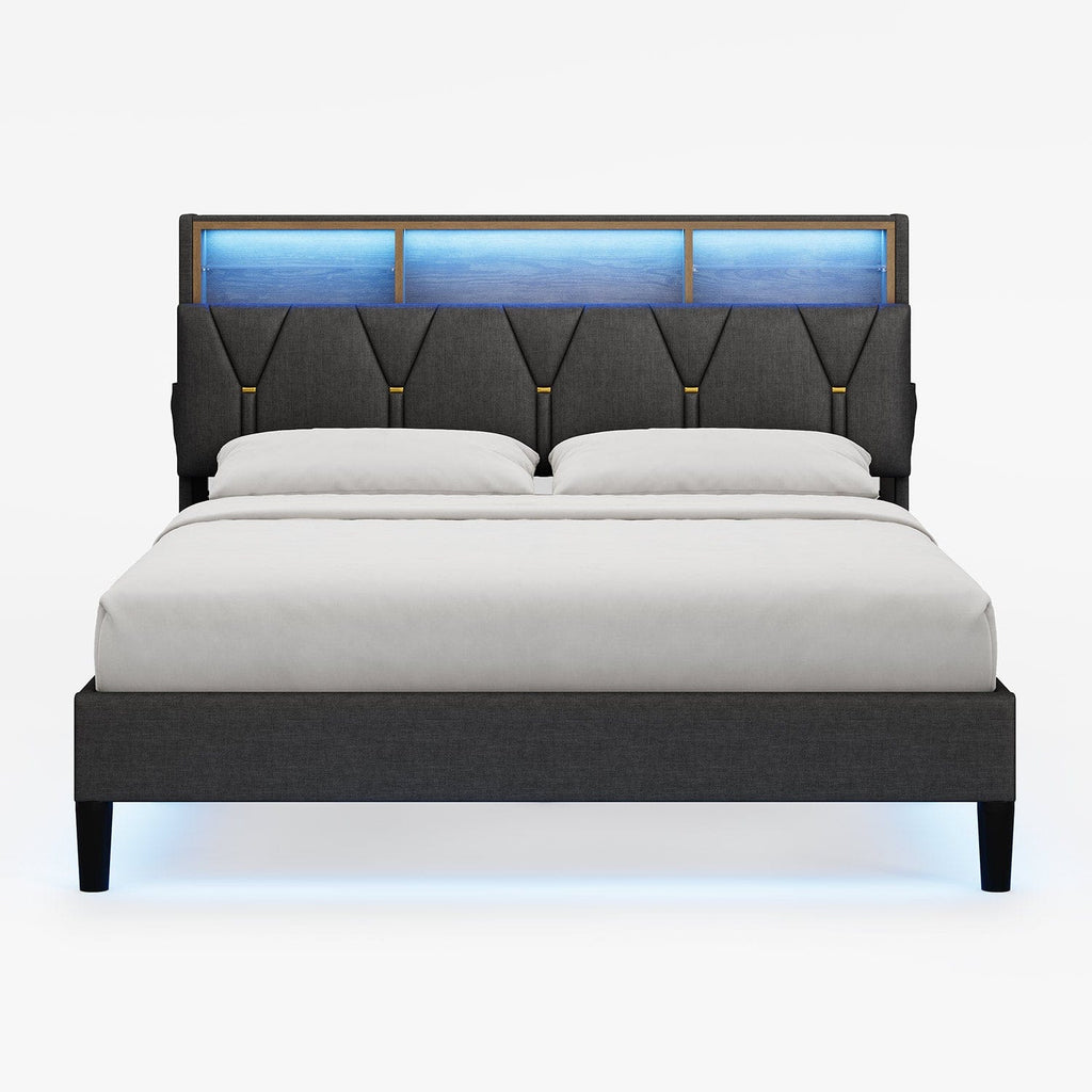 Linen Fabric LED Bed Frame Grey