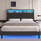 Linen Fabric LED Bed Frame Grey