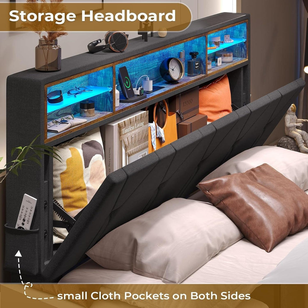 Linen Fabric LED Bed Frame Grey