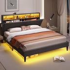 Linen Fabric LED Bed Frame Grey