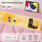 Linen Fabric LED Bed Frame Pink