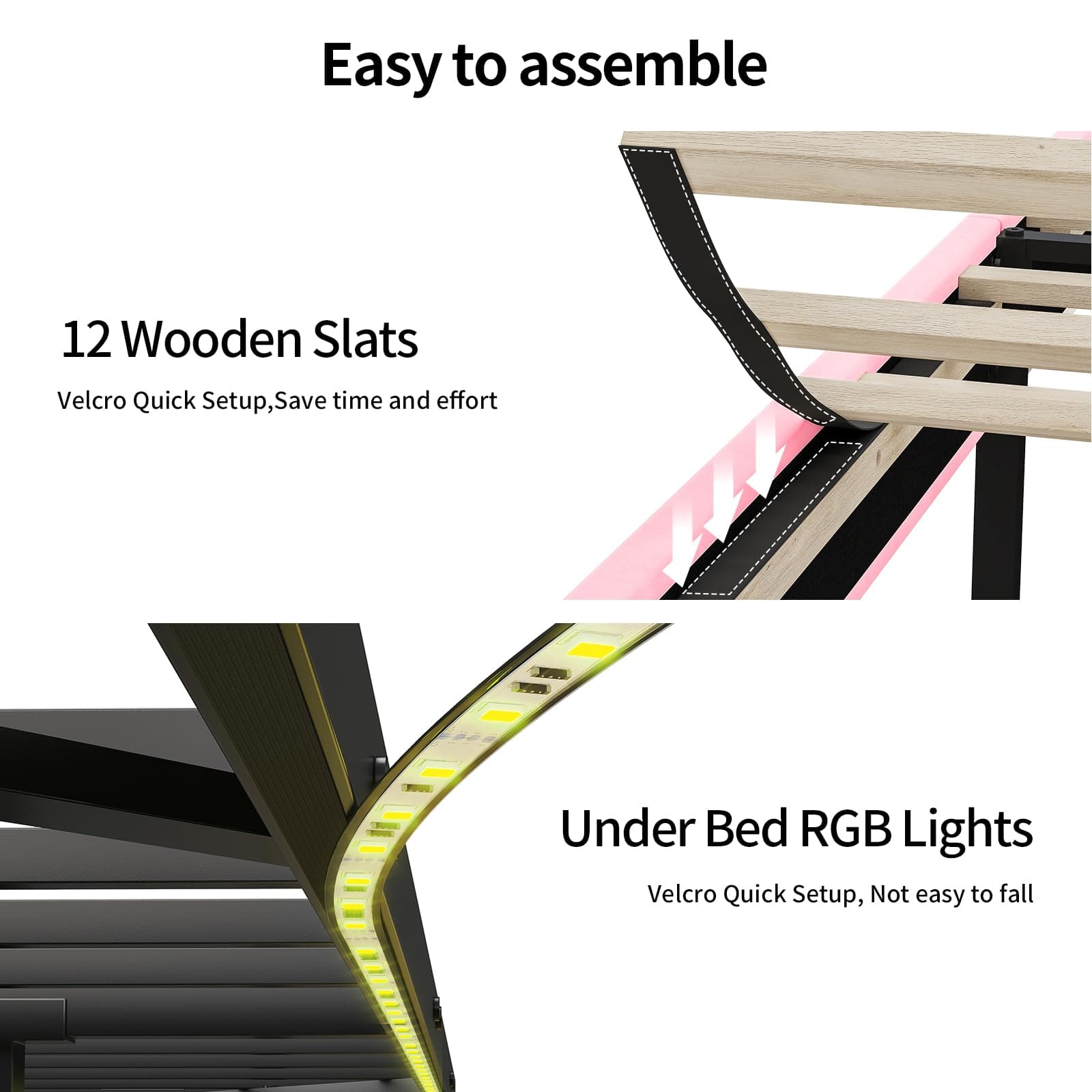 Linen Fabric LED Bed Frame Pink