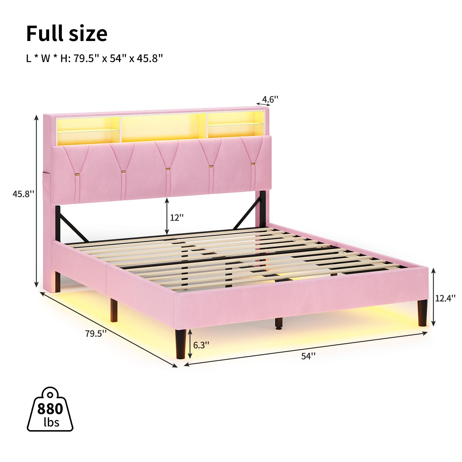 Linen Fabric LED Bed Frame Pink