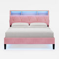 Linen Fabric LED Bed Frame Pink