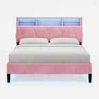 Linen Fabric LED Bed Frame Pink
