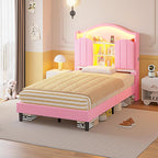 Twin Size Bed Frame with LED Lights Pink