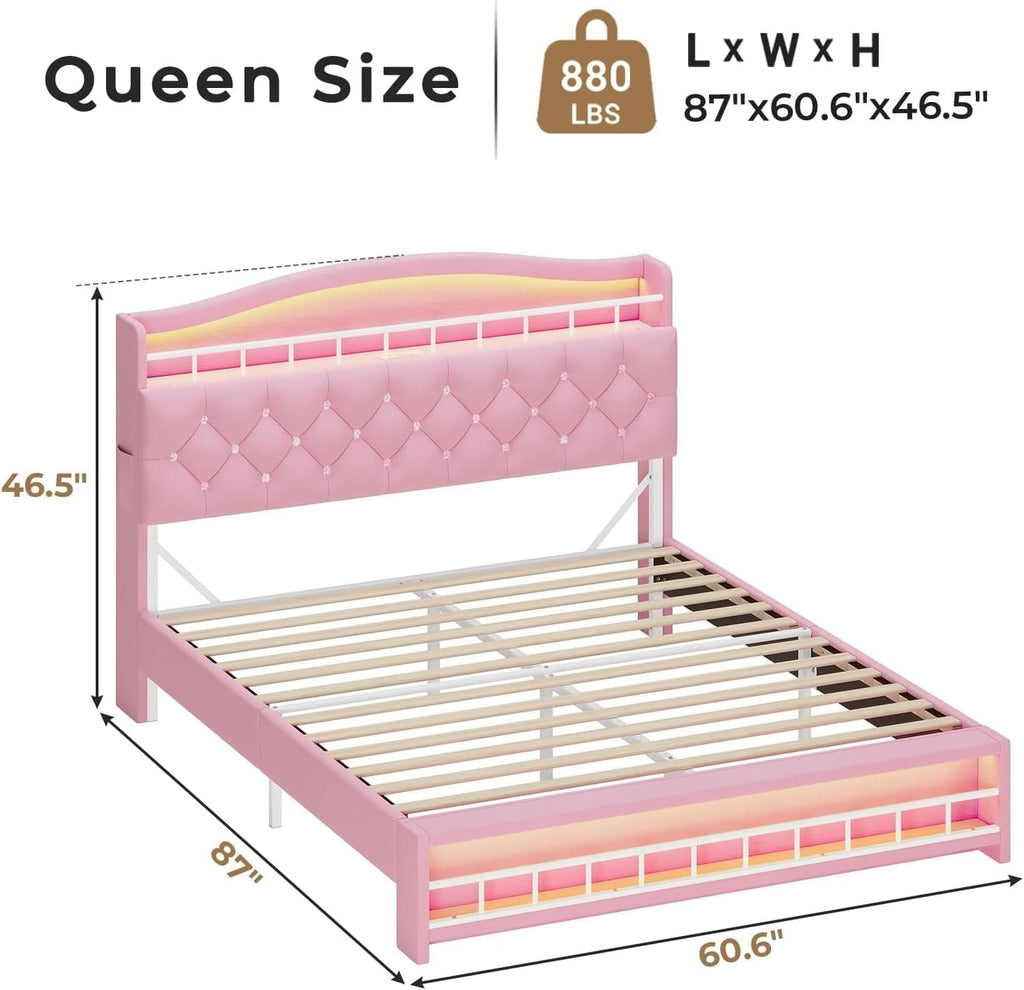 Bed Frame with LED Lights Pink