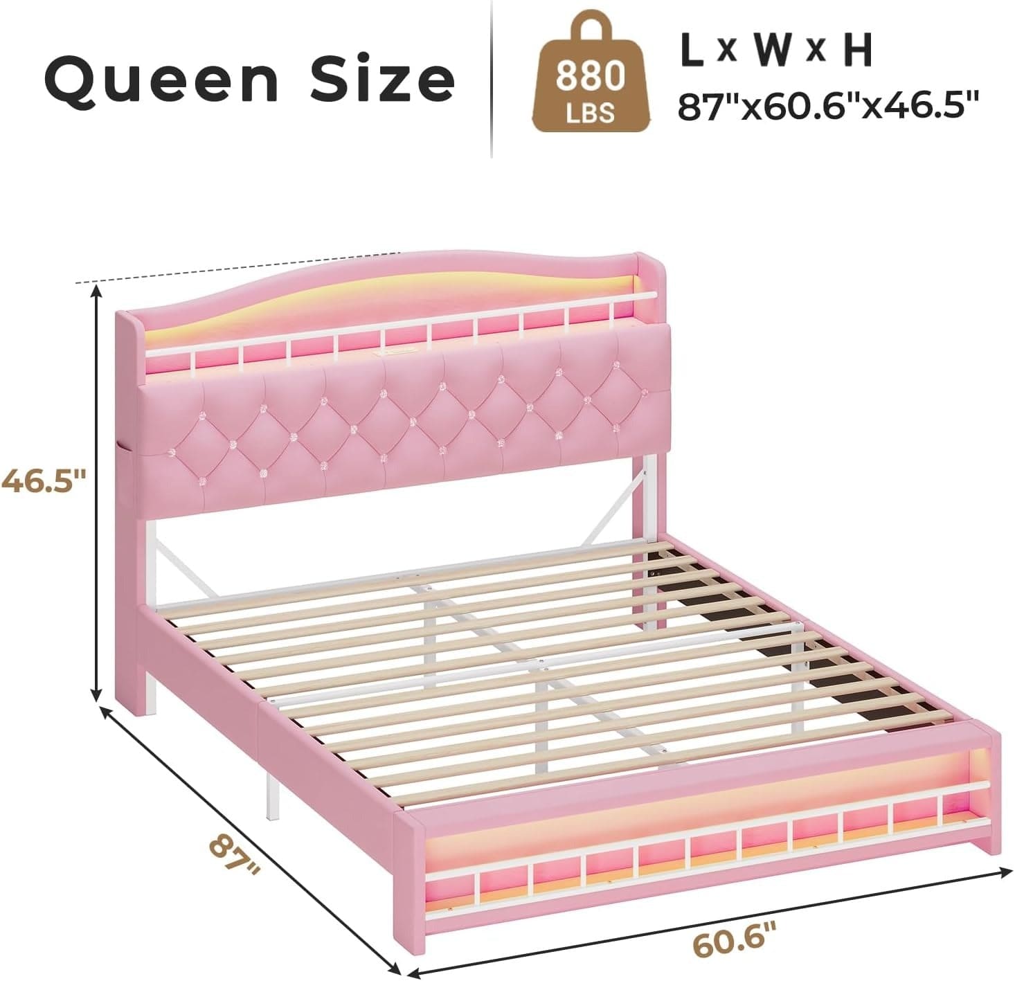 Bed Frame with LED Lights Pink