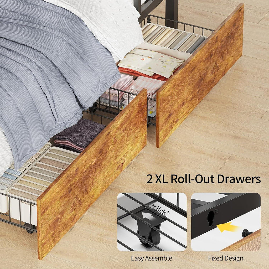 LED Bunk Bed with Desk Rustic Brown