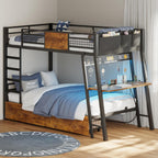 LED Bunk Bed with Desk Rustic Brown
