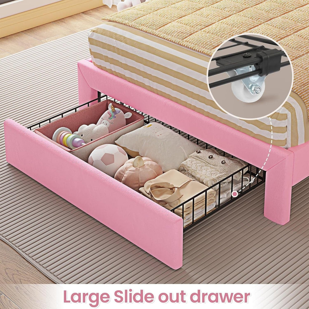Twin Size Bed Frame with LED Lights Pink