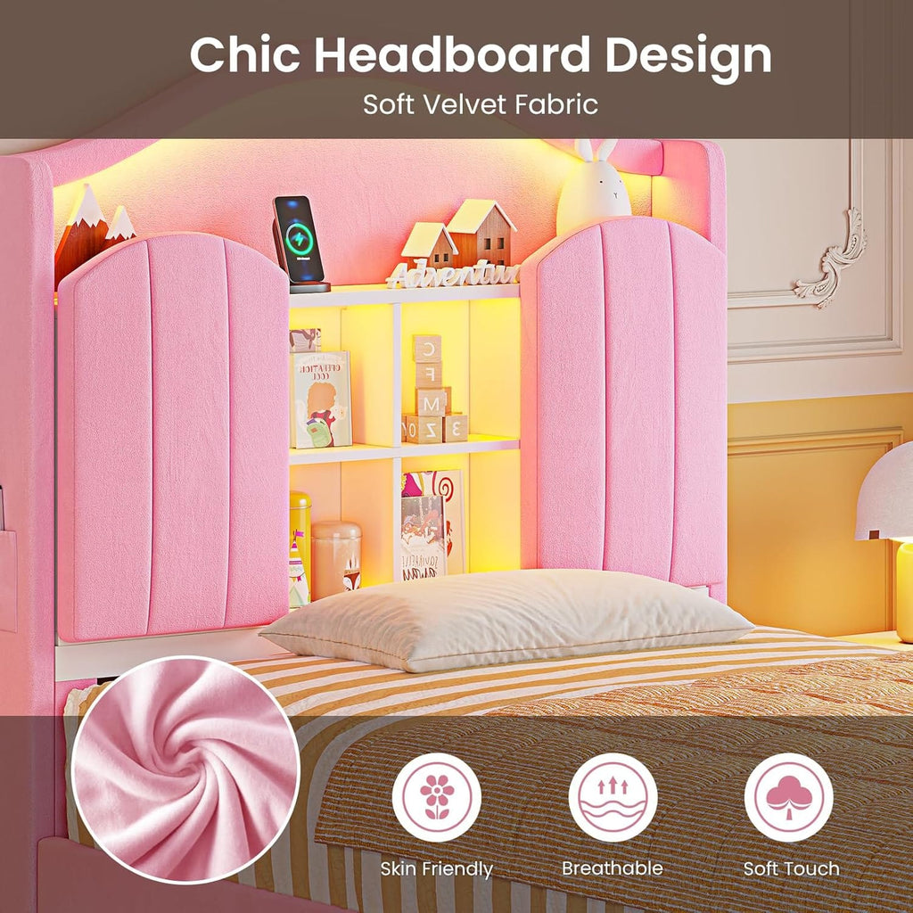 Twin Size Bed Frame with LED Lights Pink