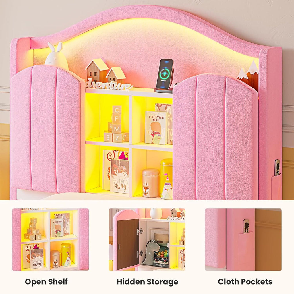 Twin Size Bed Frame with LED Lights Pink