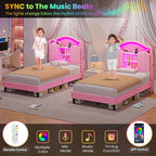 Twin Size Bed Frame with LED Lights Pink