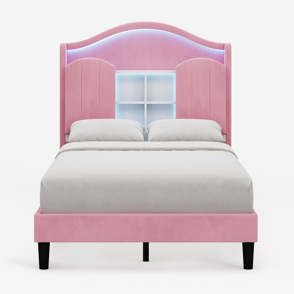 Twin Size Bed Frame with LED Lights Pink