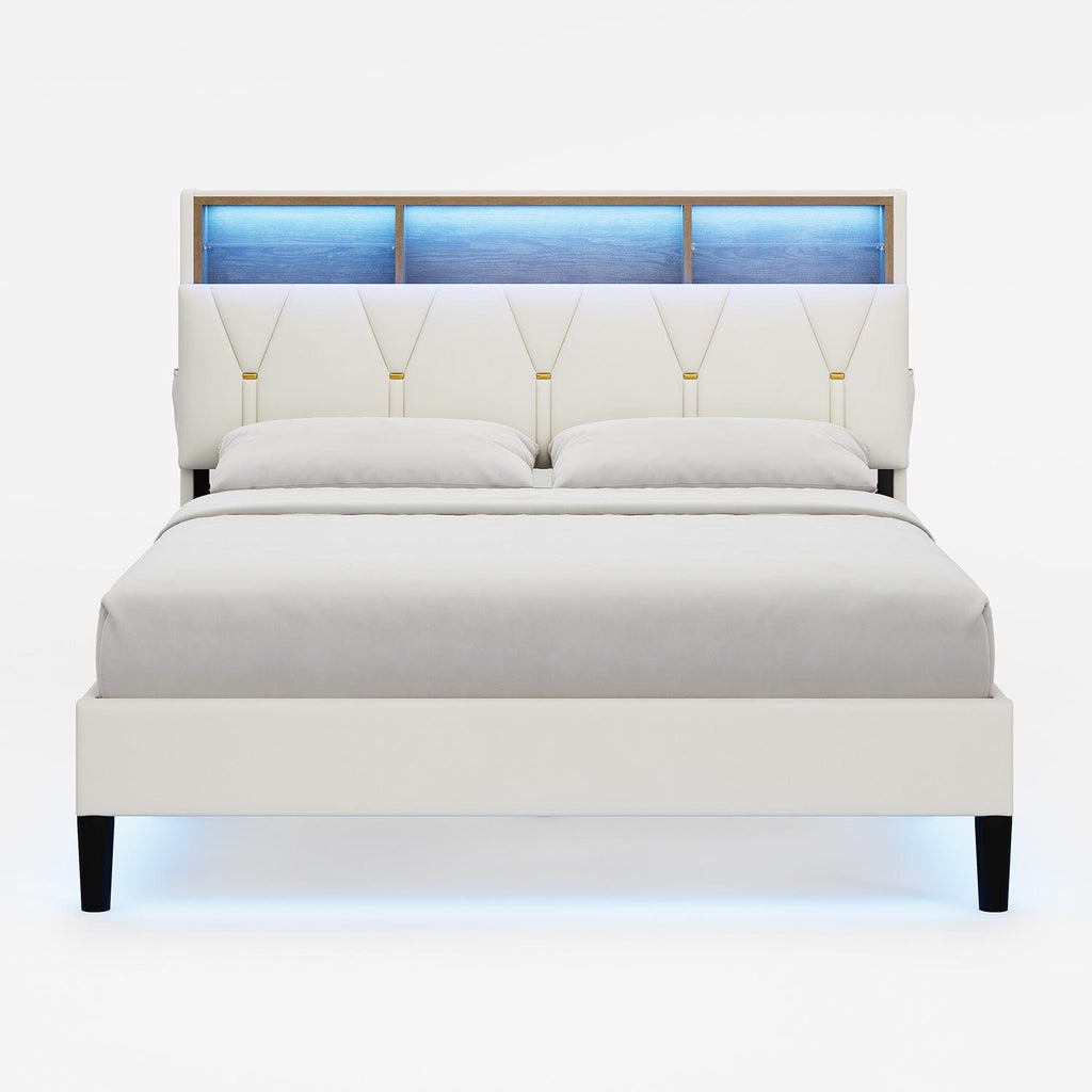 Velvet Fabric LED Bed Frame White