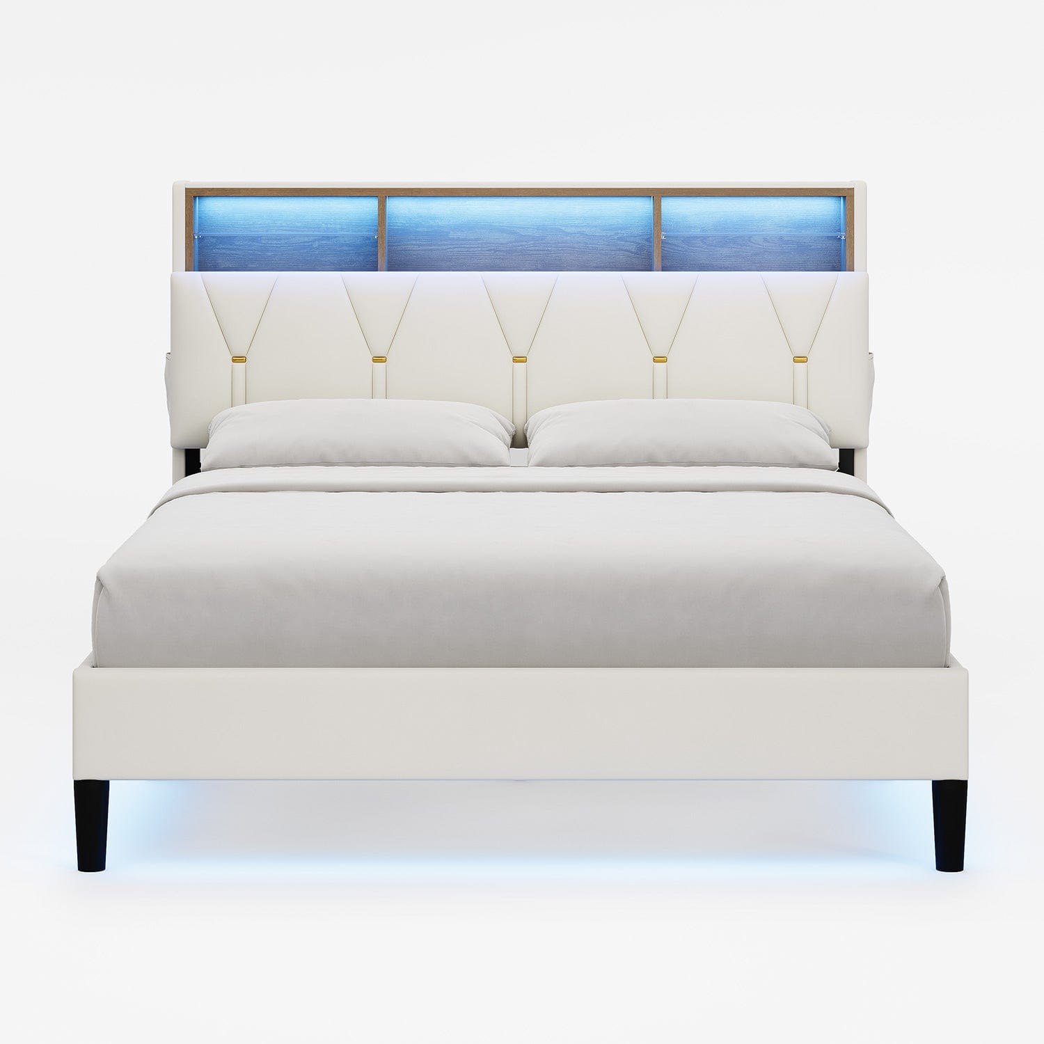 Velvet Fabric LED Bed Frame White